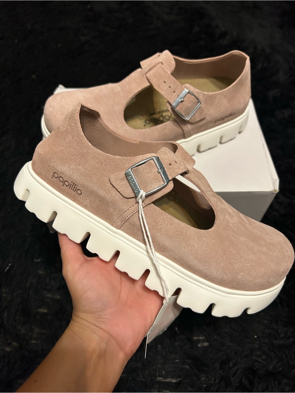PAPILLIO by BIRKENSTOCK Mary Jane pink leather platform buckle shoes eur 40 new